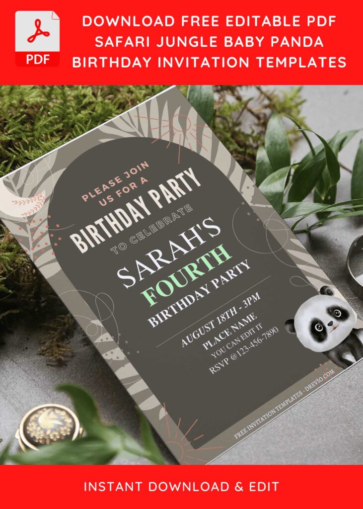 Invitation Template of (Free Editable PDF) Wild Jungle Safari Panda Birthday Invitation Templates 3