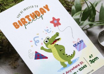 (Free Editable PDF) Chomp In The Swamp Crocodile Birthday Invitation Templates F