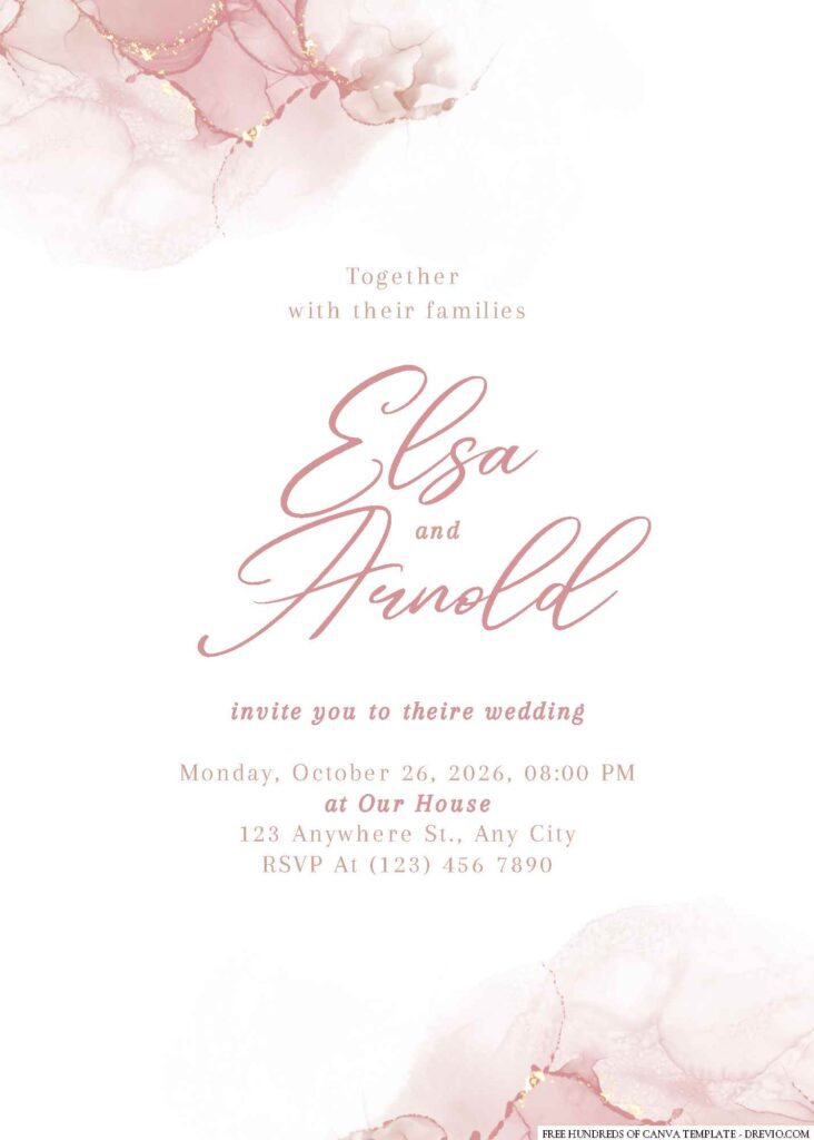 Free Editable Rose Gold Ink Splash Wedding Invitation
