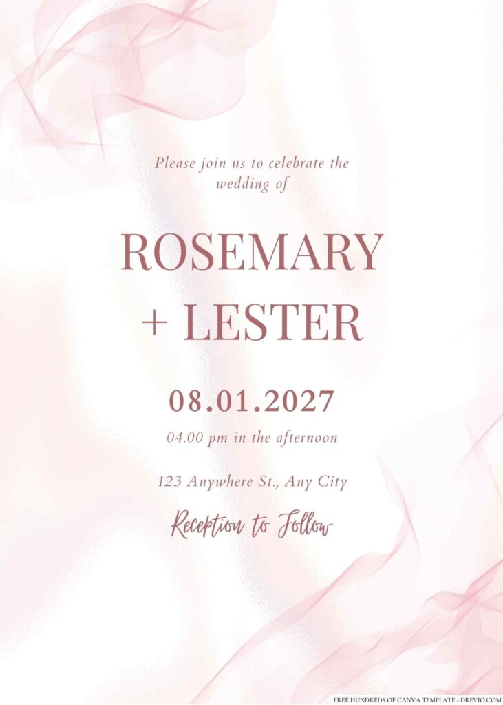 Rose Gold Abstract Splash Canva Wedding Invitation Templates