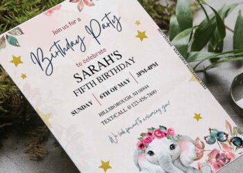 (Free Editable PDF) Rustic Greenery Elephant Birthday Invitation Templates