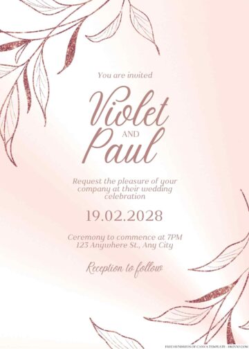 20+ Rose Gold Botanical Flower Canva Wedding Invitation Templates ...
