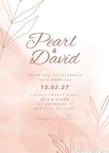 20+ Aesthetic Rose Gold Leaves Line Canva Wedding Invitation Templates ...