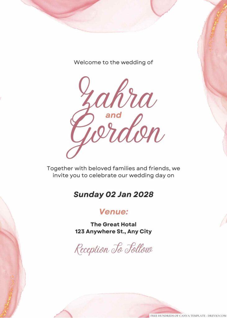 Free Editable Rose Gold Glitter Ink Splash Wedding Invitation