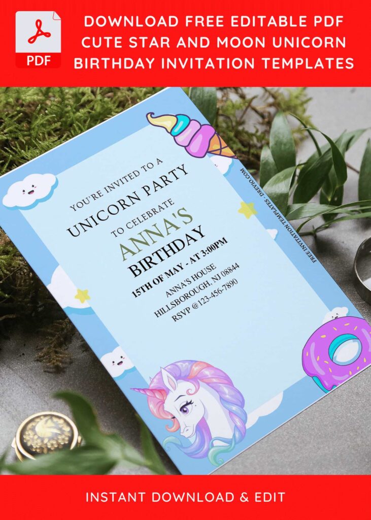 Invitation Template of (Free Editable PDF) Twinkle Horn Unicorn Birthday Invitation Templates 3