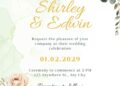 Free Editable Minimalist Greenery Pink Floral Wedding Invitation