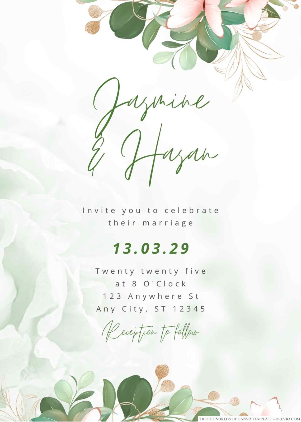 16+ Minimalist Greenery Floral Leaves Canva Wedding Invitation ...