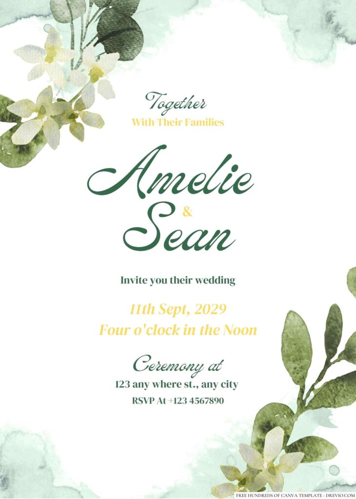 Free Editable Minimalist Greenery White Floral Wedding Invitation