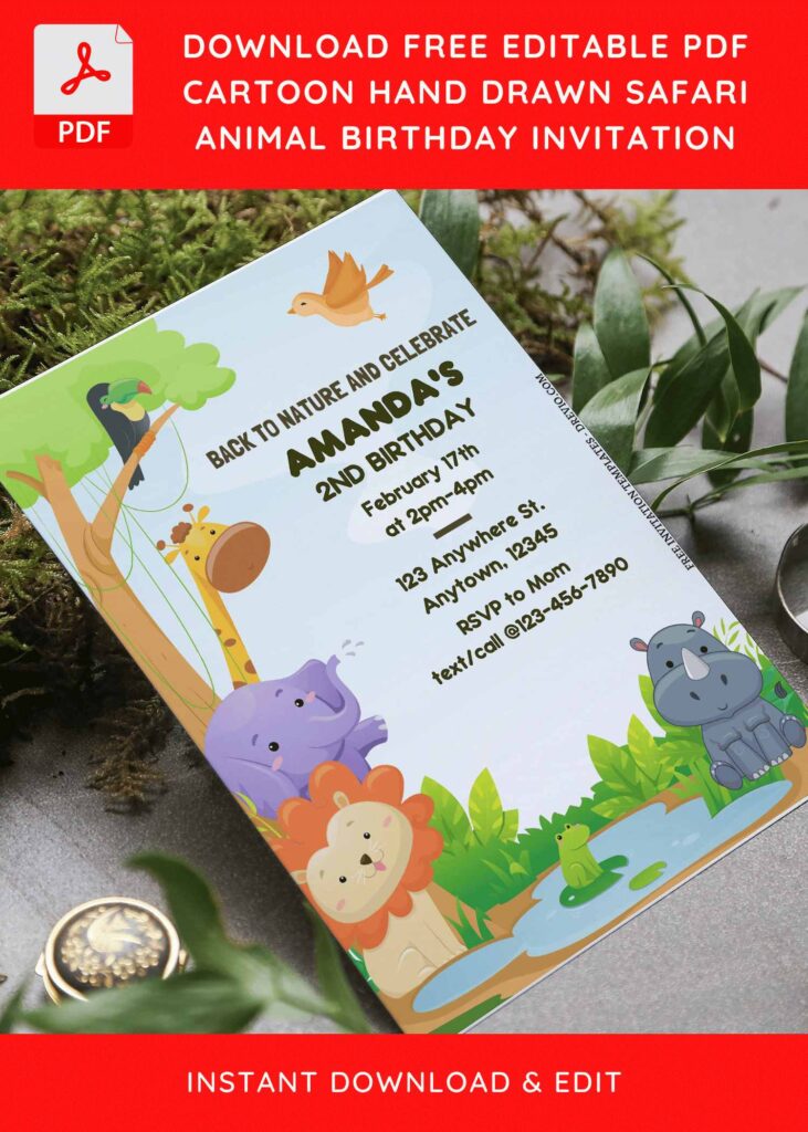 Invitation Template of (Free Editable PDF) Back To Nature Jungle Themed Birthday Invitation Templates 4