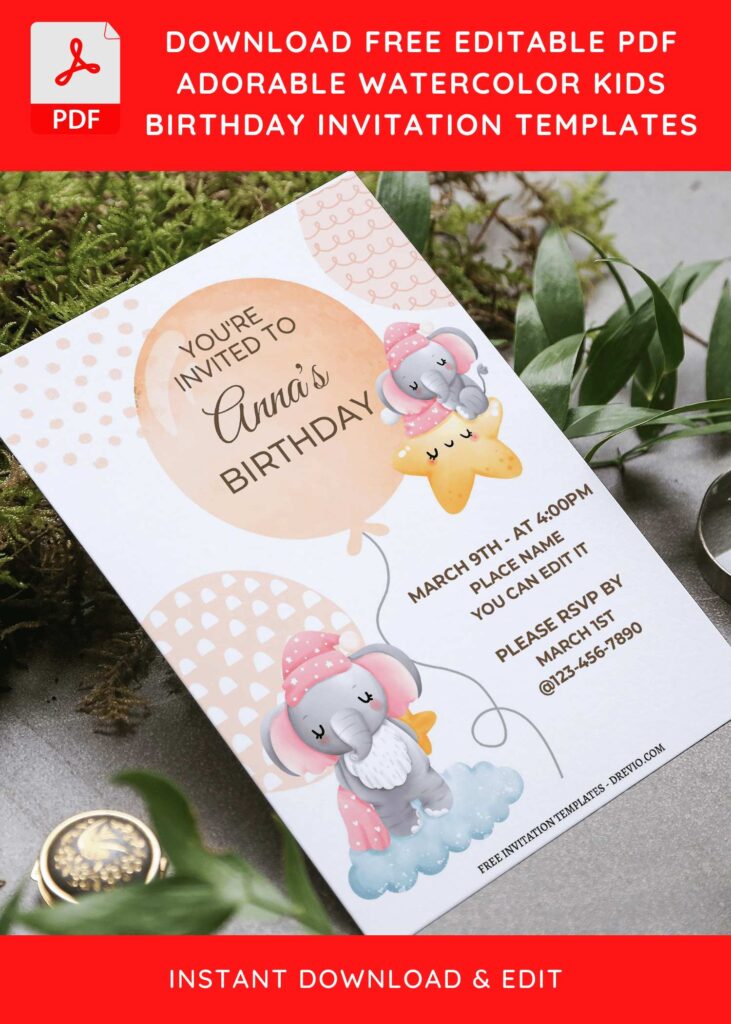 Invitation Template of (Free Editable PDF) Cutesy Nursery Baby Elephant Birthday Invitation Templates 3