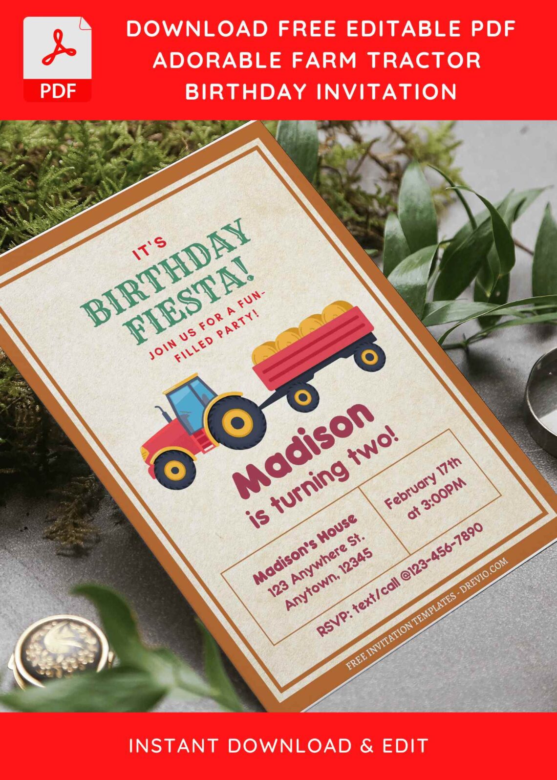 (Free Editable PDF) Tractor Kids Birthday Invitation Templates
