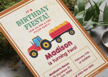 (Free Editable PDF) Tractor Kids Birthday Invitation Templates