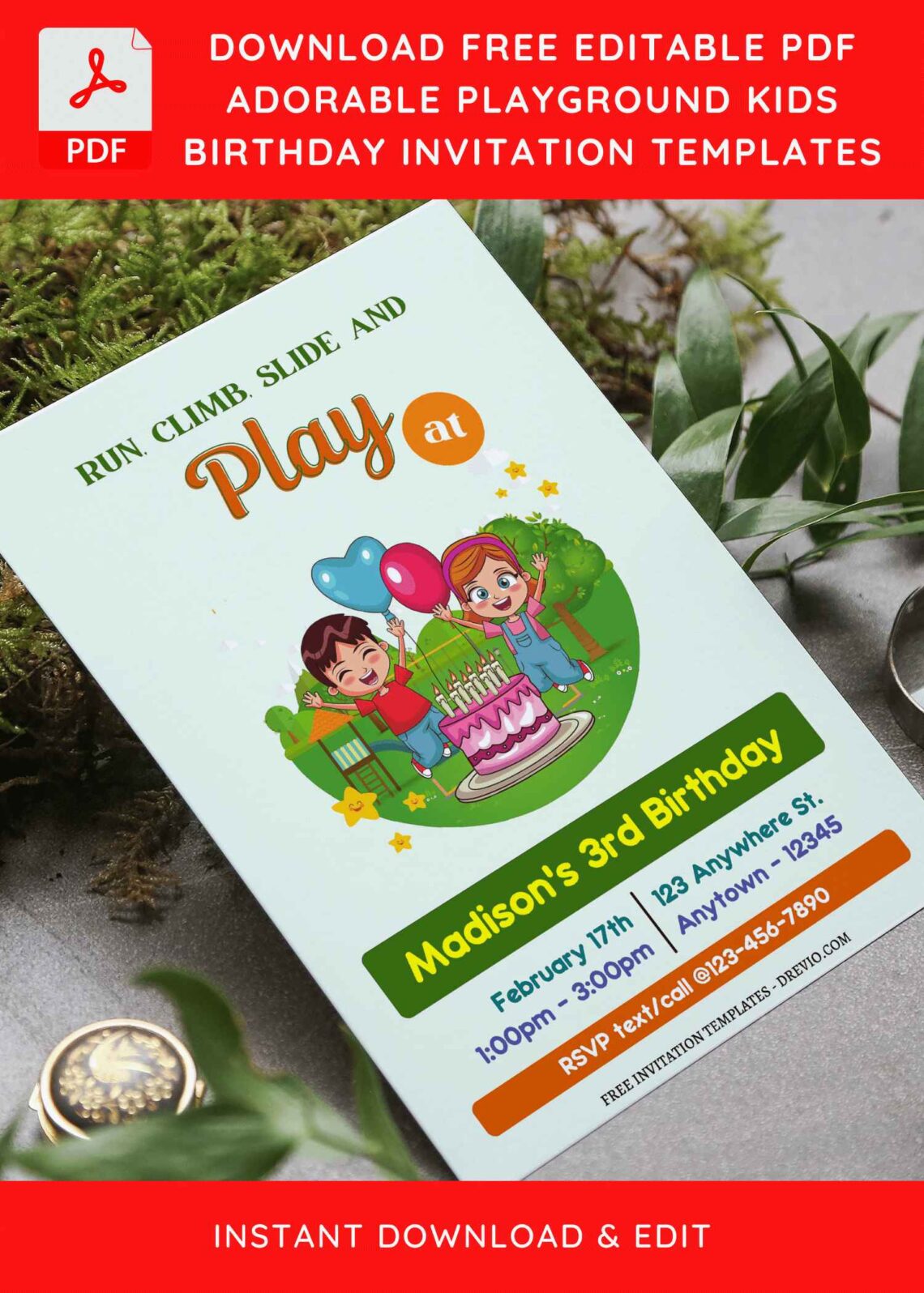 (Free Editable PDF) Playground Kids Birthday Party Invitation Templates F