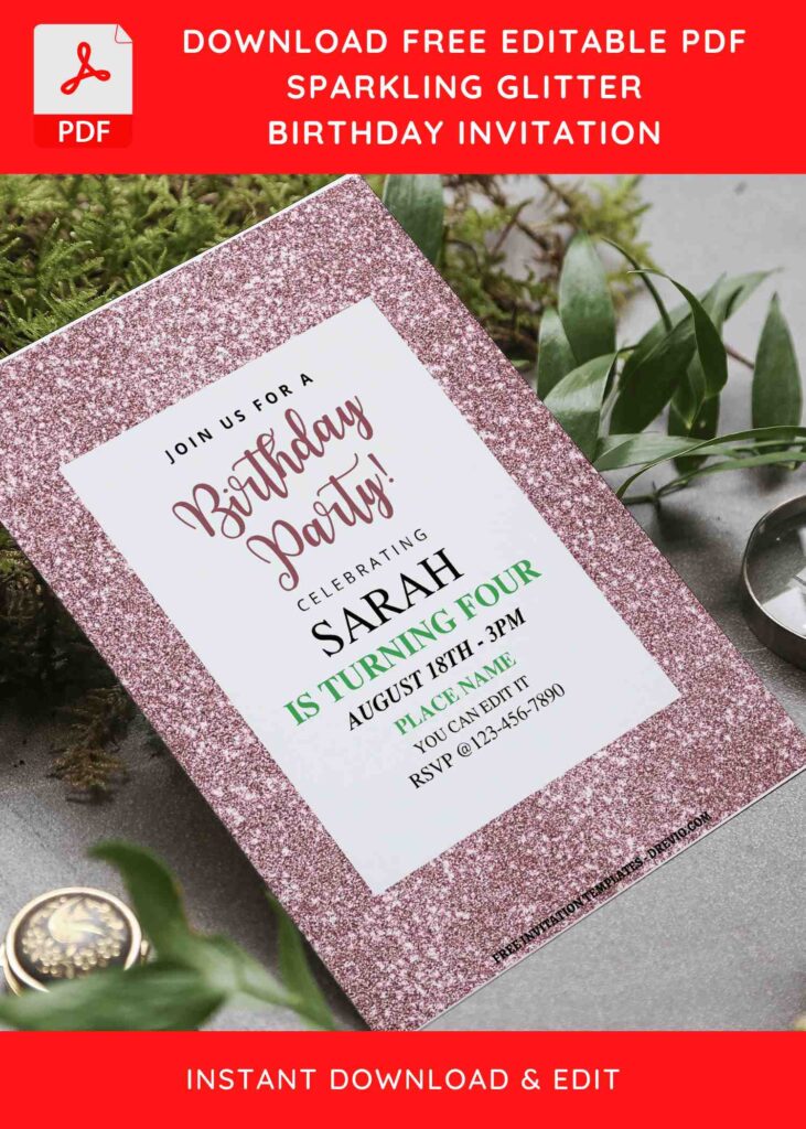 Invitation Template of (Free Editable PDF) Faux Glitter Birthday Invitation Templates 6