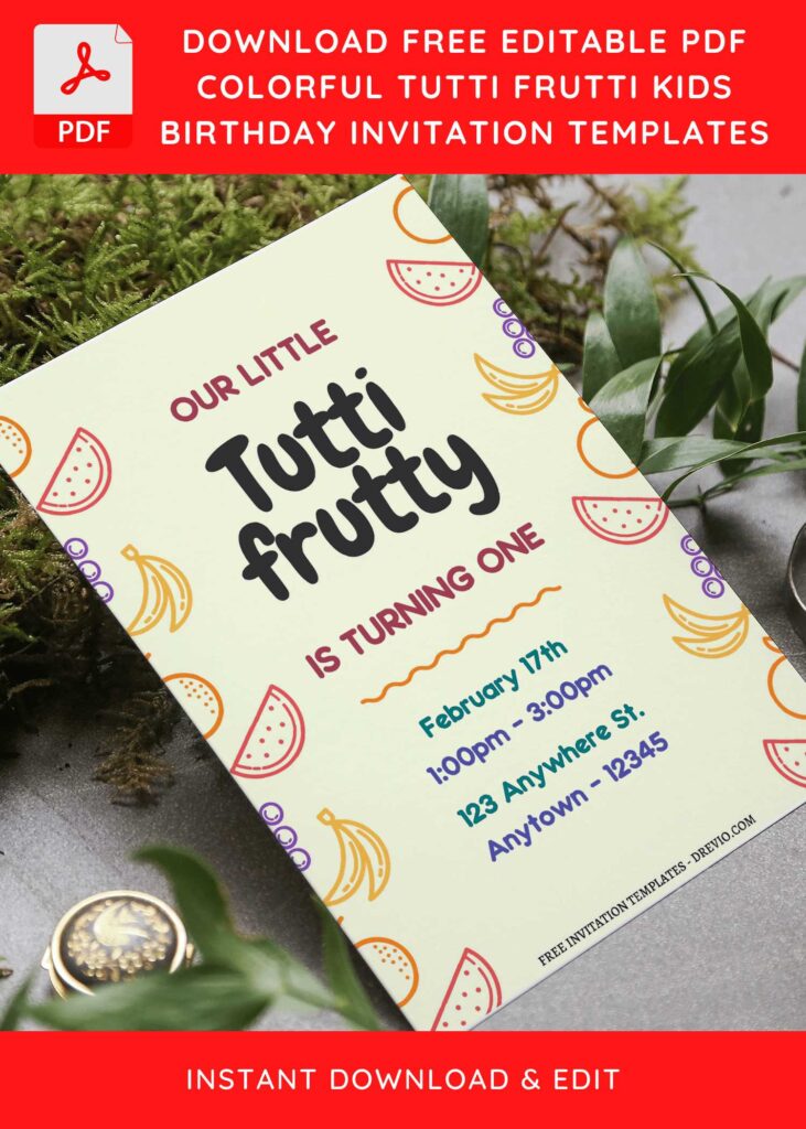 (Free Editable PDF) Summery Fun Tutti Frutti Birthday Invitation Templates F