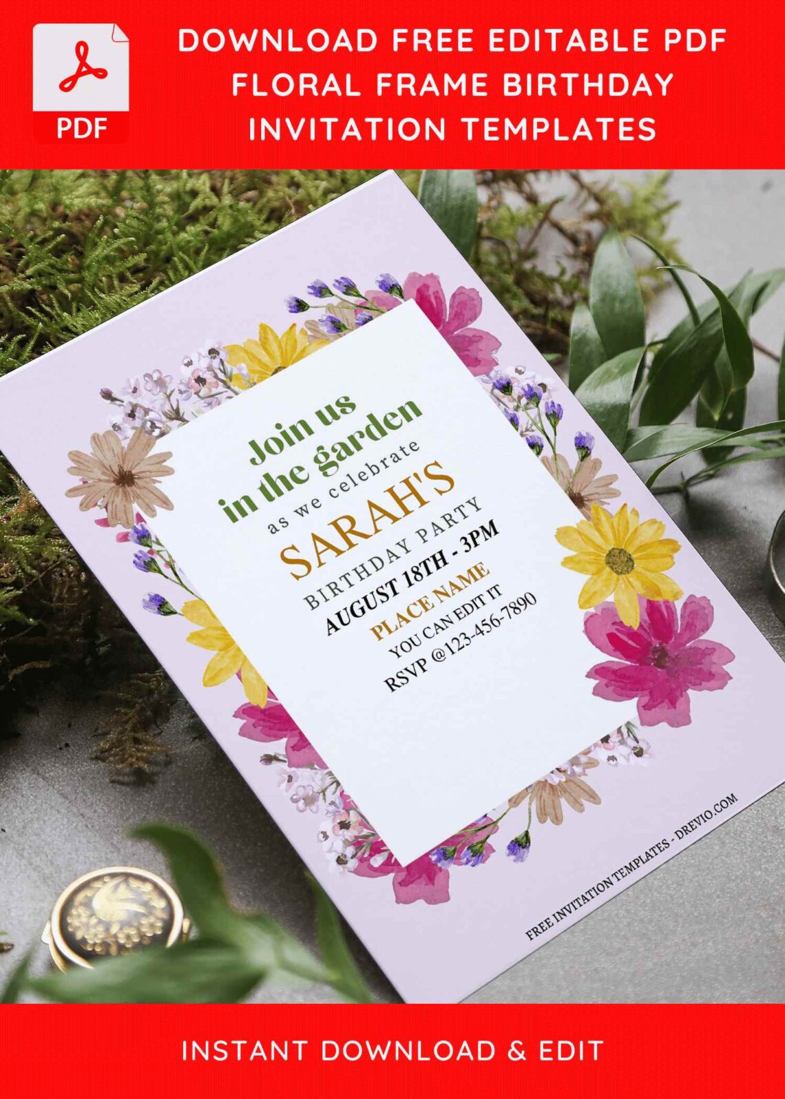 (Free Editable PDF) Garden Soiree Birthday Invitation Templates F