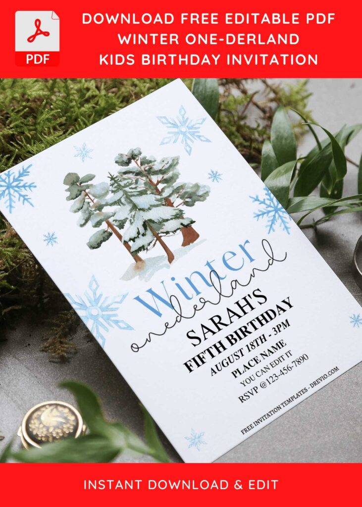 (Free Editable PDF) Magical Winter Onederland Birthday Invitation Templates F