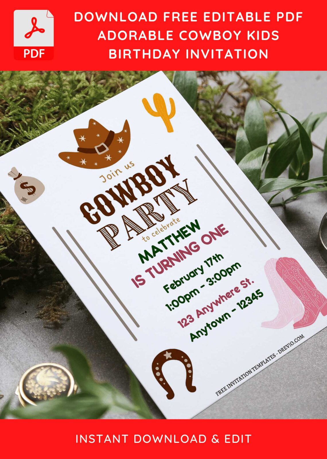 (Free Editable PDF) Fun Cowboy Western Theme Birthday Invitation Templates G