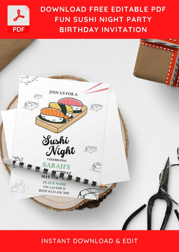 Invitation Template of (Free Editable PDF) Sushi Night Kids Birthday Invitation Templates 4