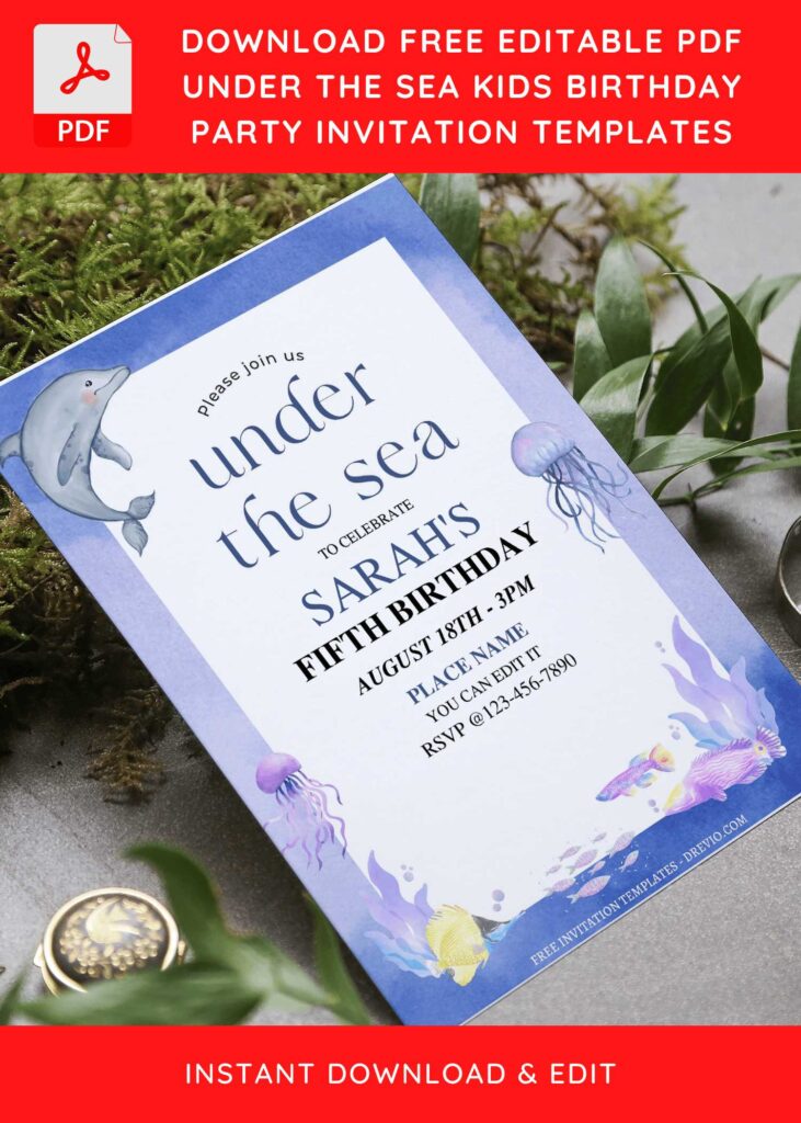 Invitation Template of (Free Editable PDF) Cute Watercolor Sea Themed Birthday Invitation Templates 4