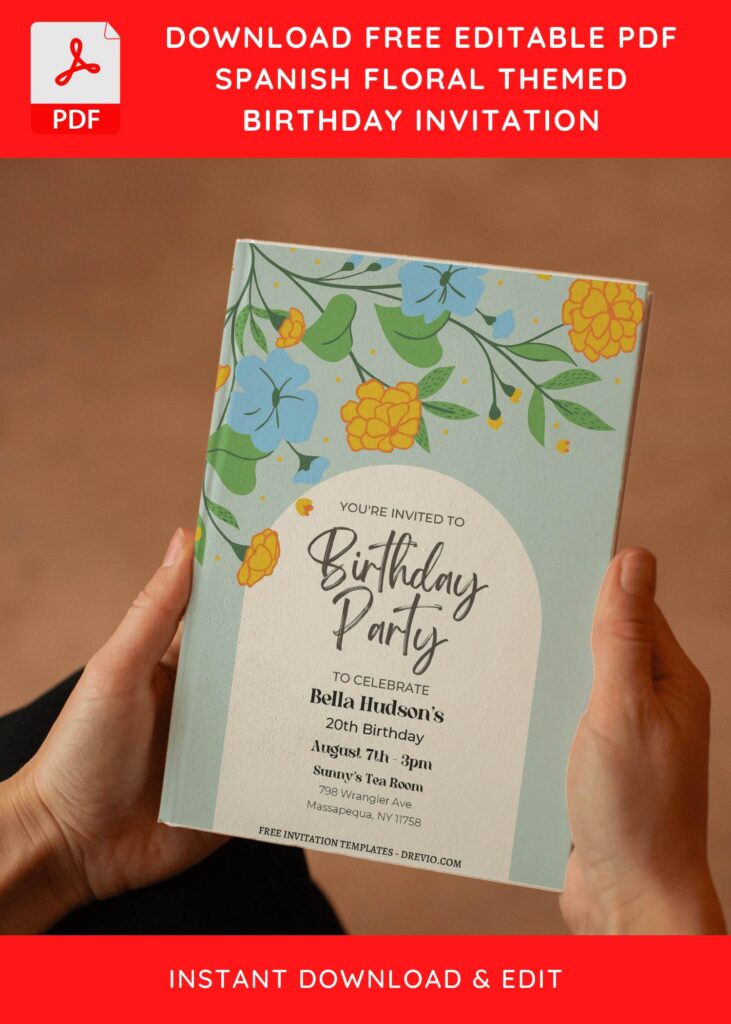 (Free Editable PDF) Chic Spanish Floral Birthday Invitation Templates E