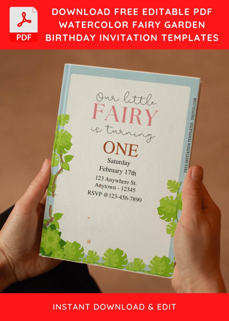 (Free Editable PDF) Woodland Fairy Girl Birthday Invitation Templates E