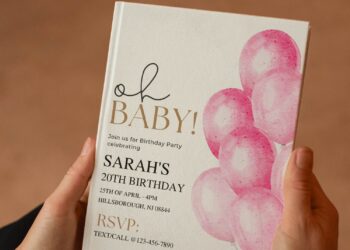 (Free Editable PDF) Oh Baby Watercolor Balloon Birthday Invitation Templates