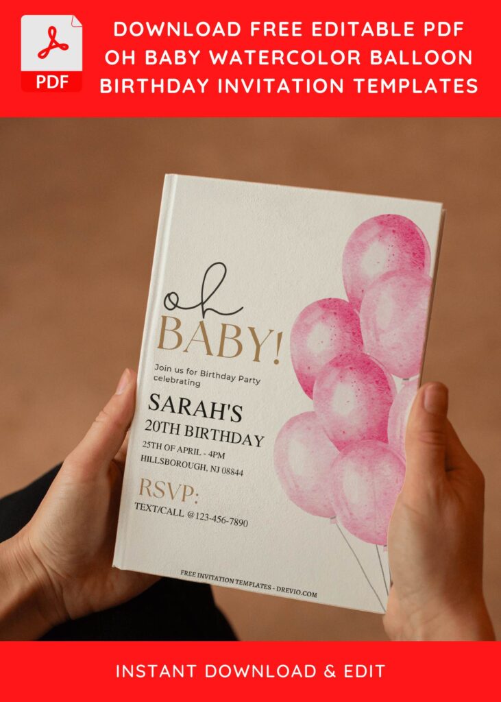 Invitation Template of (Free Editable PDF) Oh Baby Watercolor Balloon Birthday Invitation Templates 3