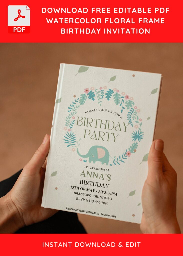 (Free Editable PDF) Dreamy Flower Frame Kids Birthday Invitation Templates E