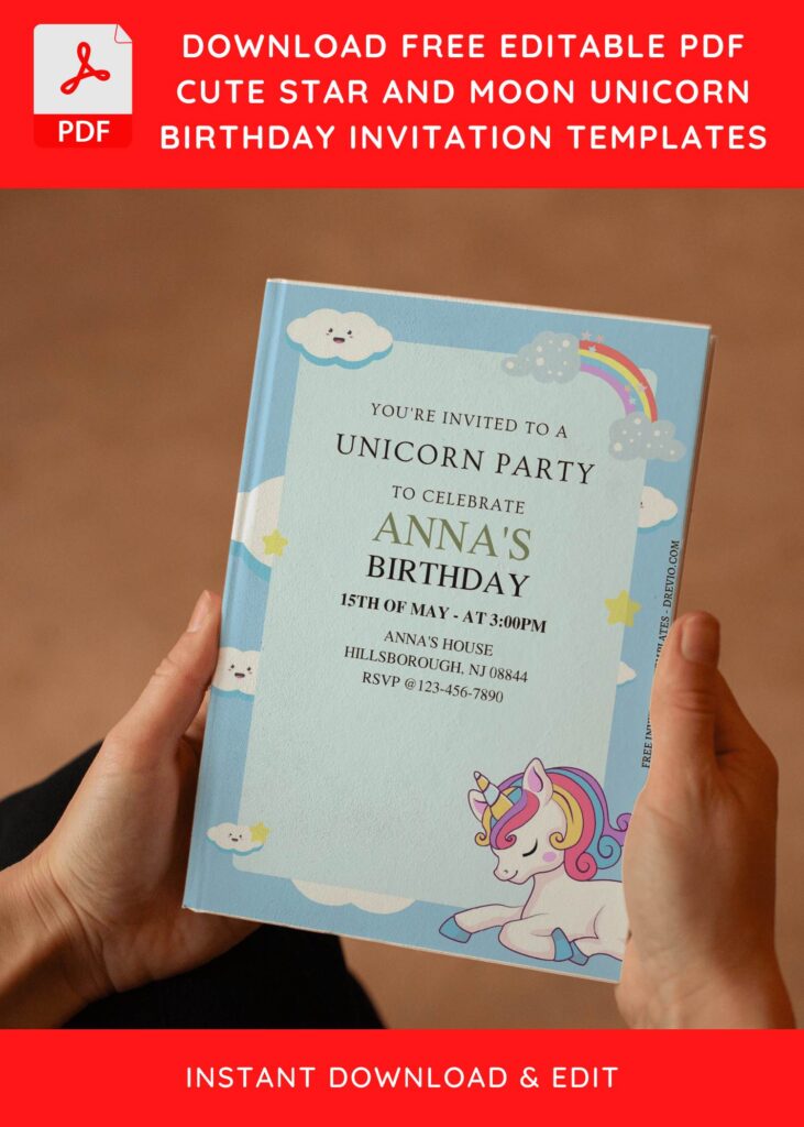 (Free Editable PDF) Twinkle Horn Unicorn Birthday Invitation Templates E