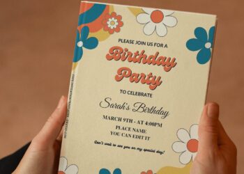 (Free Editable PDF) Groovy Summer Boho Daisy Birthday Invitation Templates E