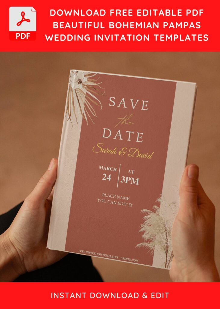 (Free Editable PDF) Classy Rustic Greenery Pampas Wedding Invitation Templates E