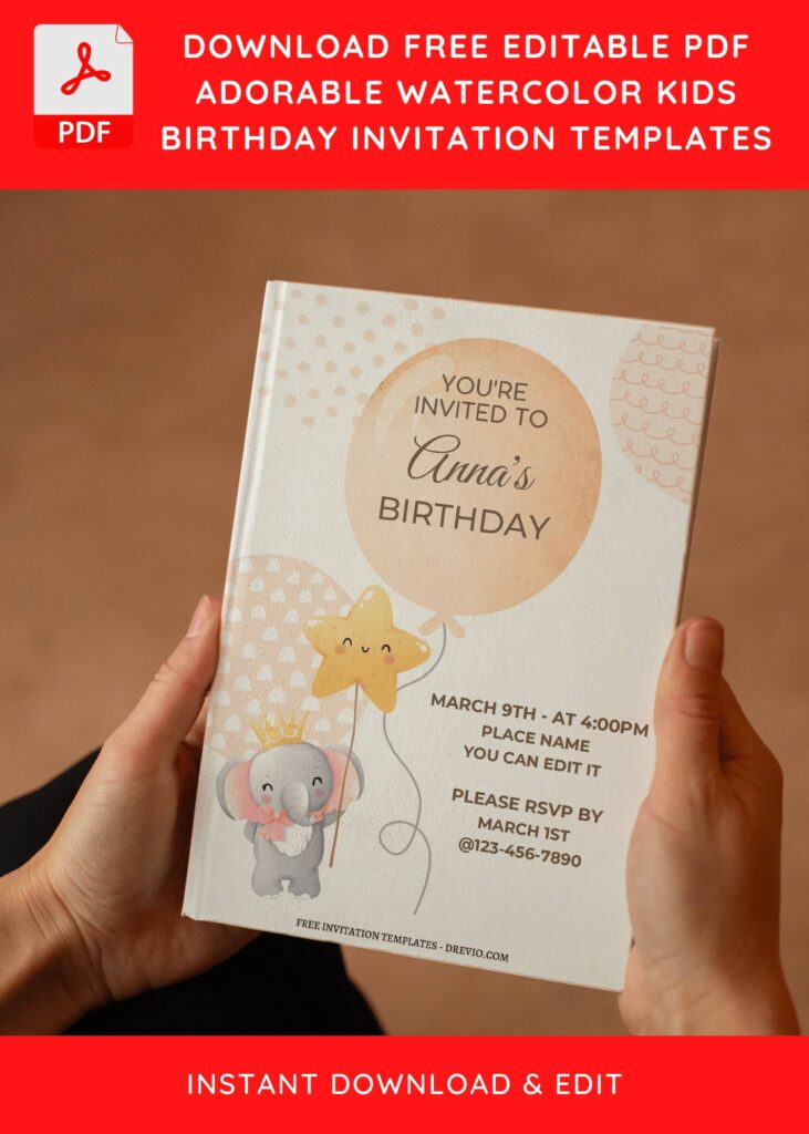 (Free Editable PDF) Cutesy Nursery Baby Elephant Birthday Invitation Templates E