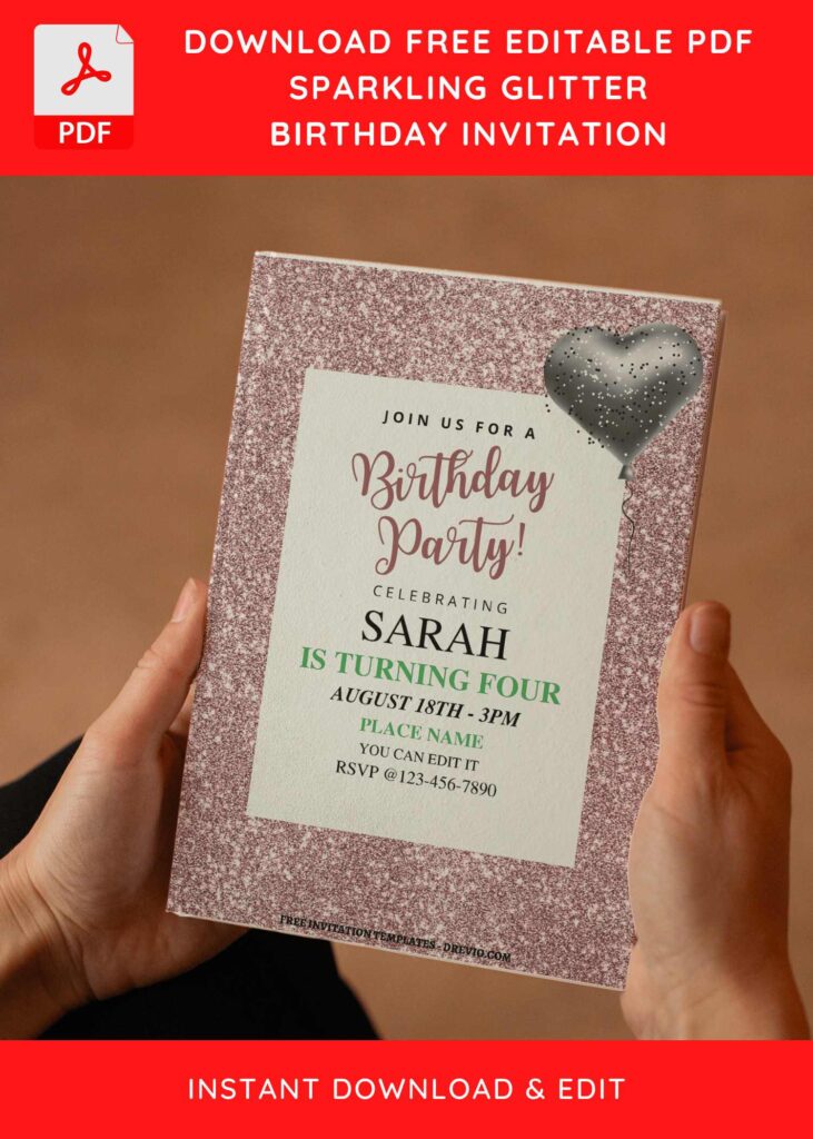 Invitation Template of (Free Editable PDF) Faux Glitter Birthday Invitation Templates 5