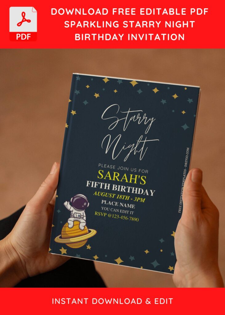 (Free Editable PDF) Starry Night Kids Birthday Invitation Templates E