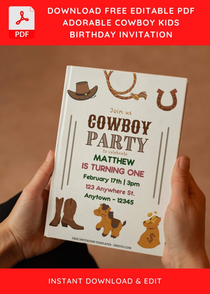 (Free Editable PDF) Fun Cowboy Western Theme Birthday Invitation Templates E