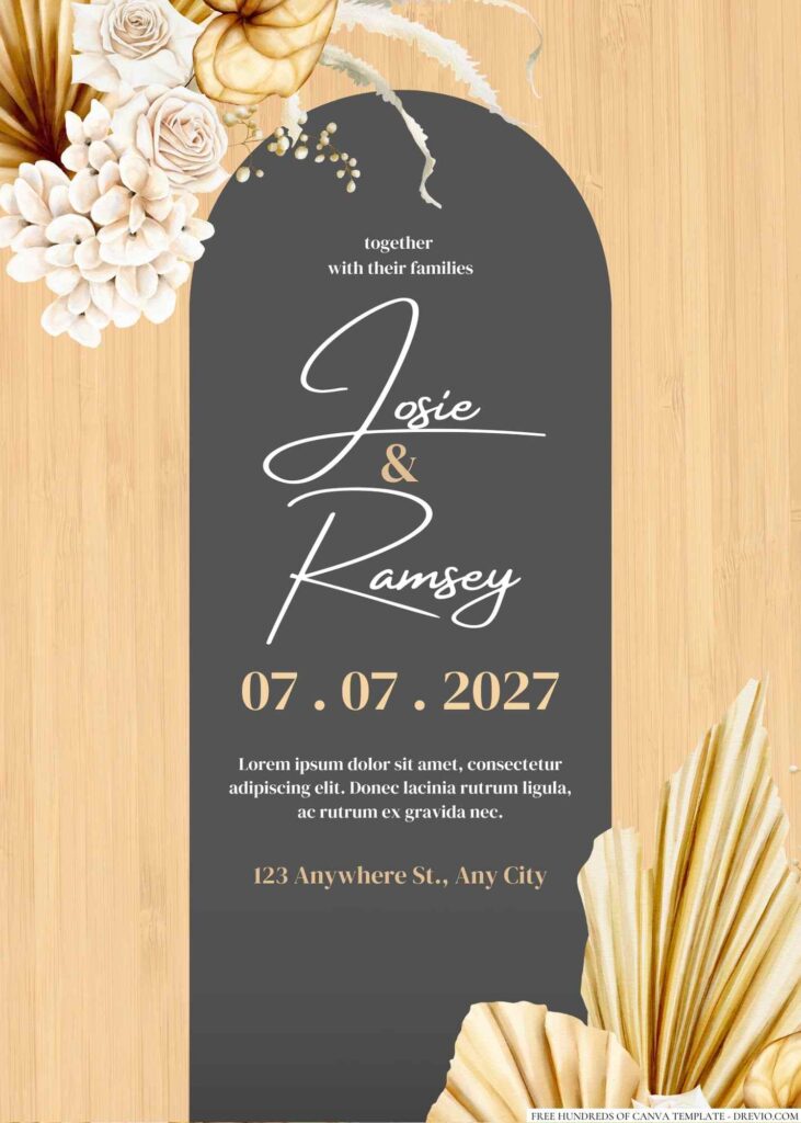 Free Editable Wood Delicate Golden White Wedding Invitation