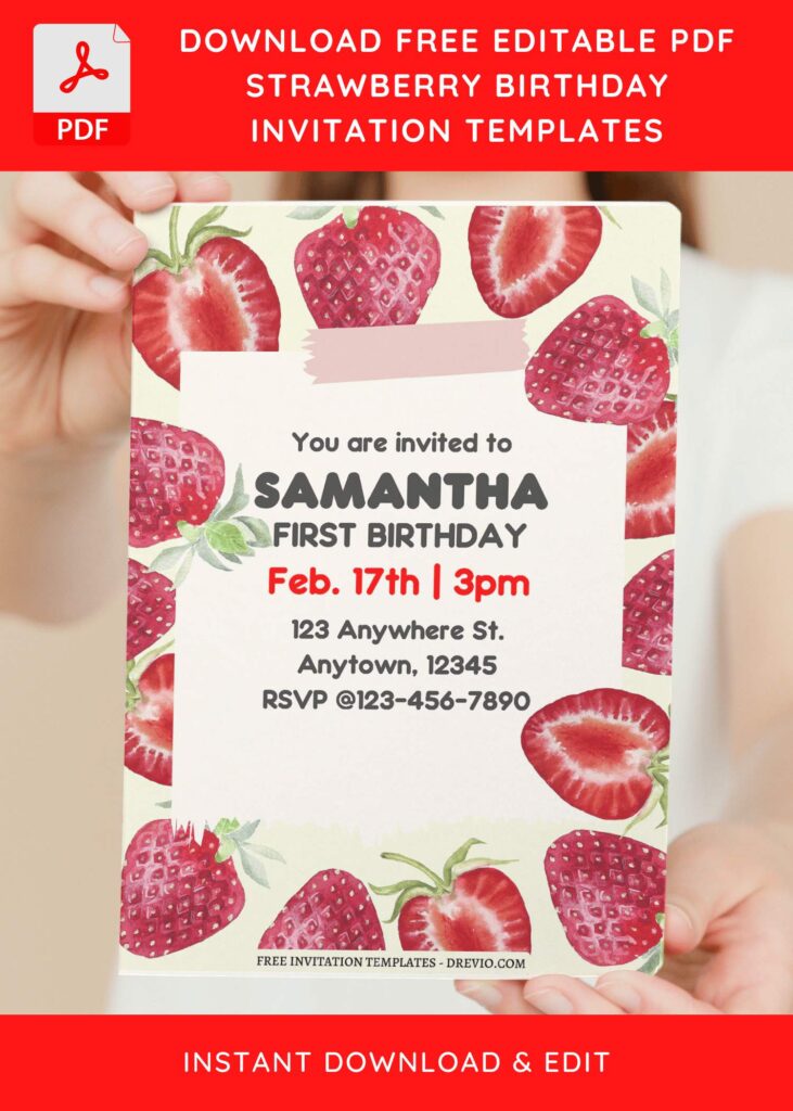 Invitation Template of (Free Editable PDF) Sweetie Strawberry Birthday Invitation Templates 4