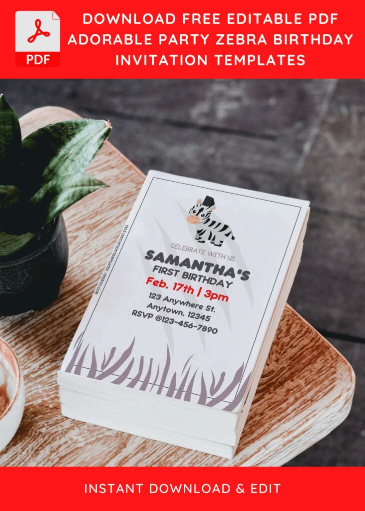 Invitation Template of (Free Editable PDF) Party Zebra Birthday Invitation Templates 5