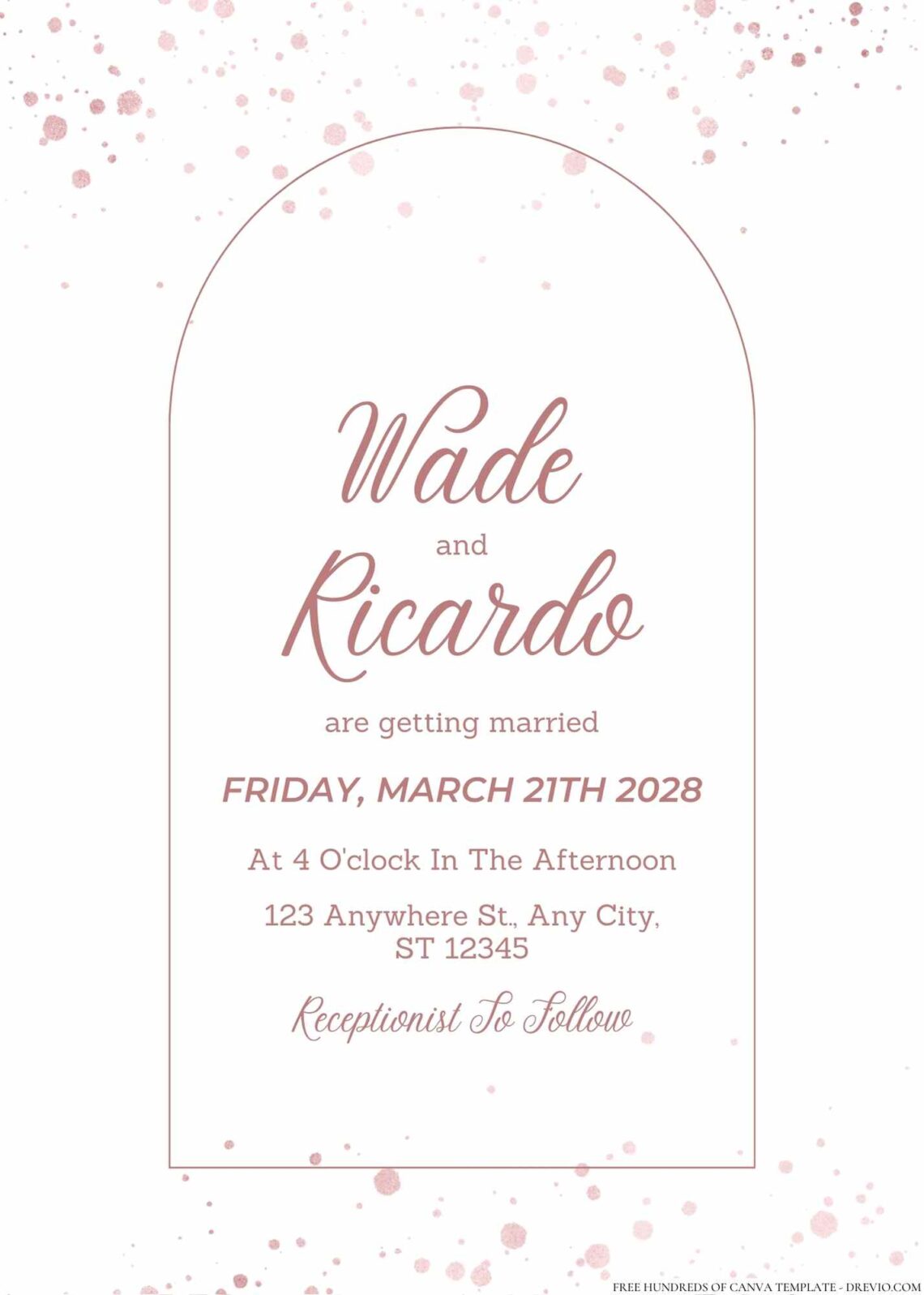 Free Editable Rose Gold Dot Confetti Wedding Invitation