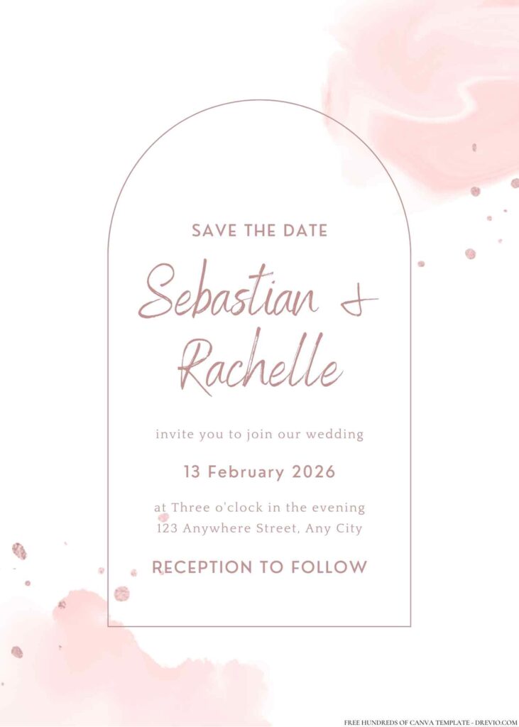 Free Editable Rose Gold Splash Watercolor Wedding Invitation