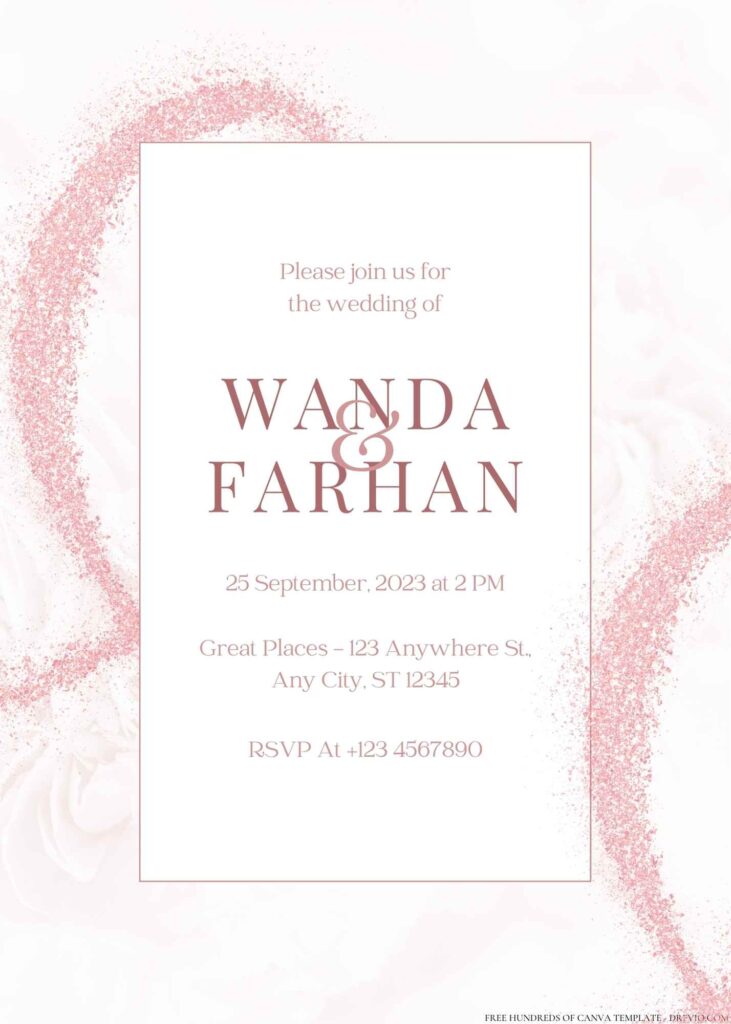 Free Editable Rose Gold Glitter Line Wedding Invitation