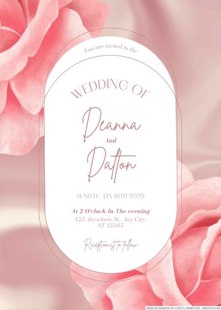 Free Editable Rose Gold Pink Roses Watercolor Wedding Invitation
