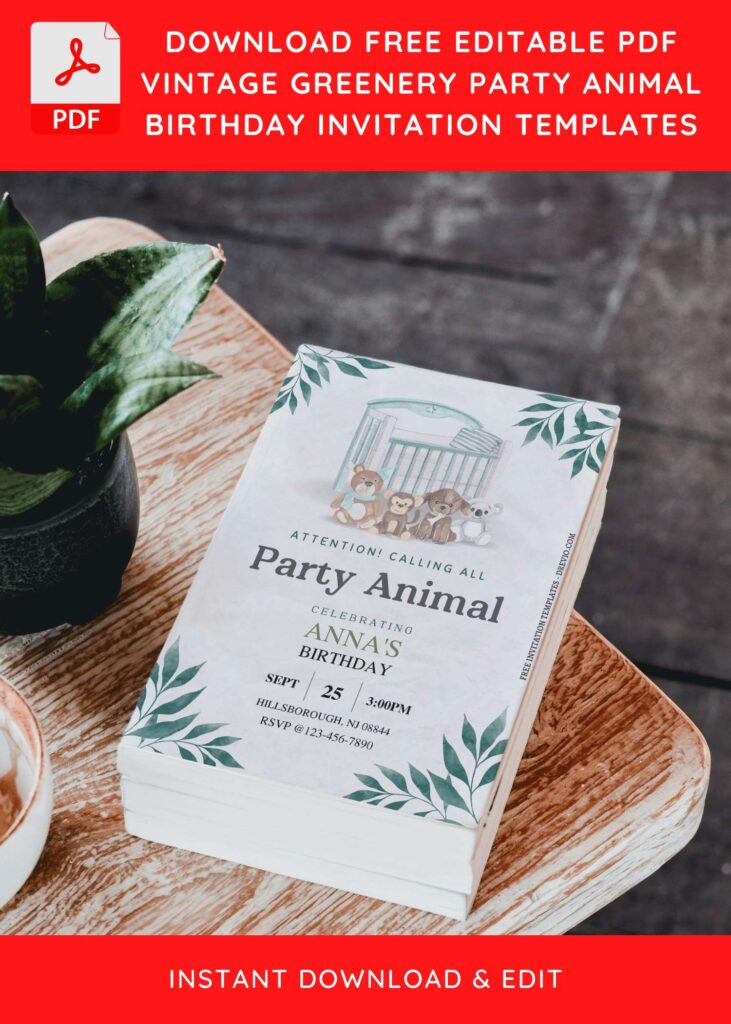 Invitation Template of (Free Editable PDF) Vintage Greenery Party Animal Birthday Invitation Templates 2