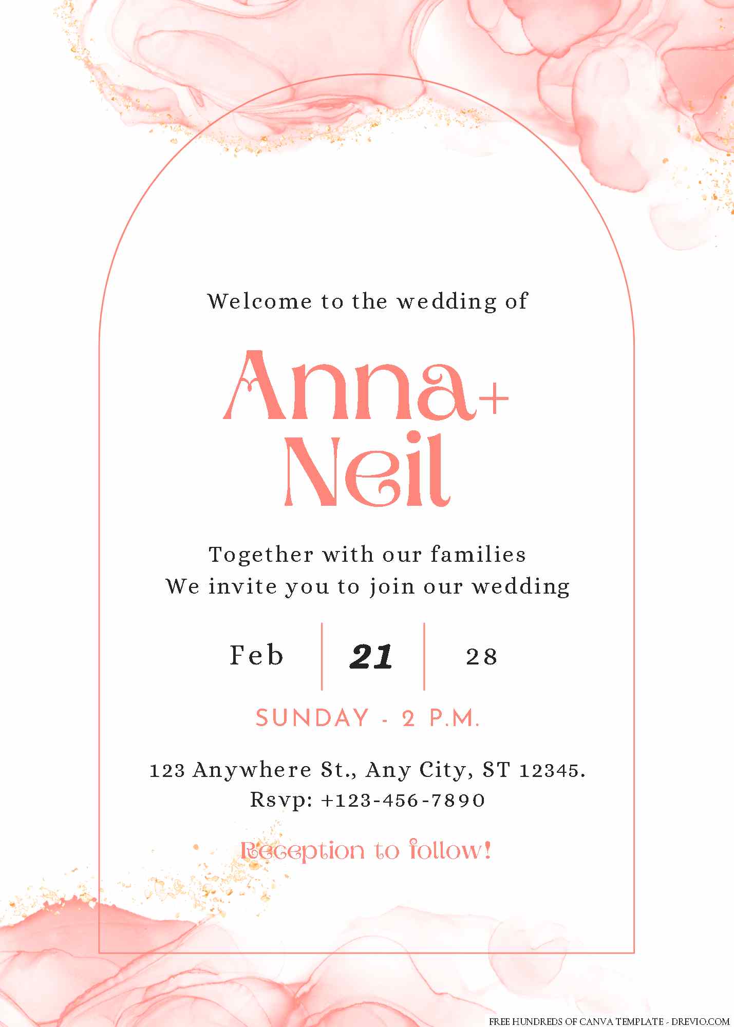 22+ Rose Gold Pink Splash Canva Wedding Invitation Templates | Download ...