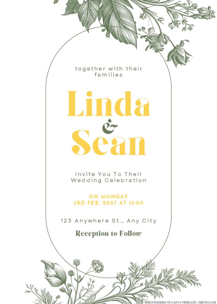 Free Editable Minimalist Greenery Line Floral Wedding Invitation