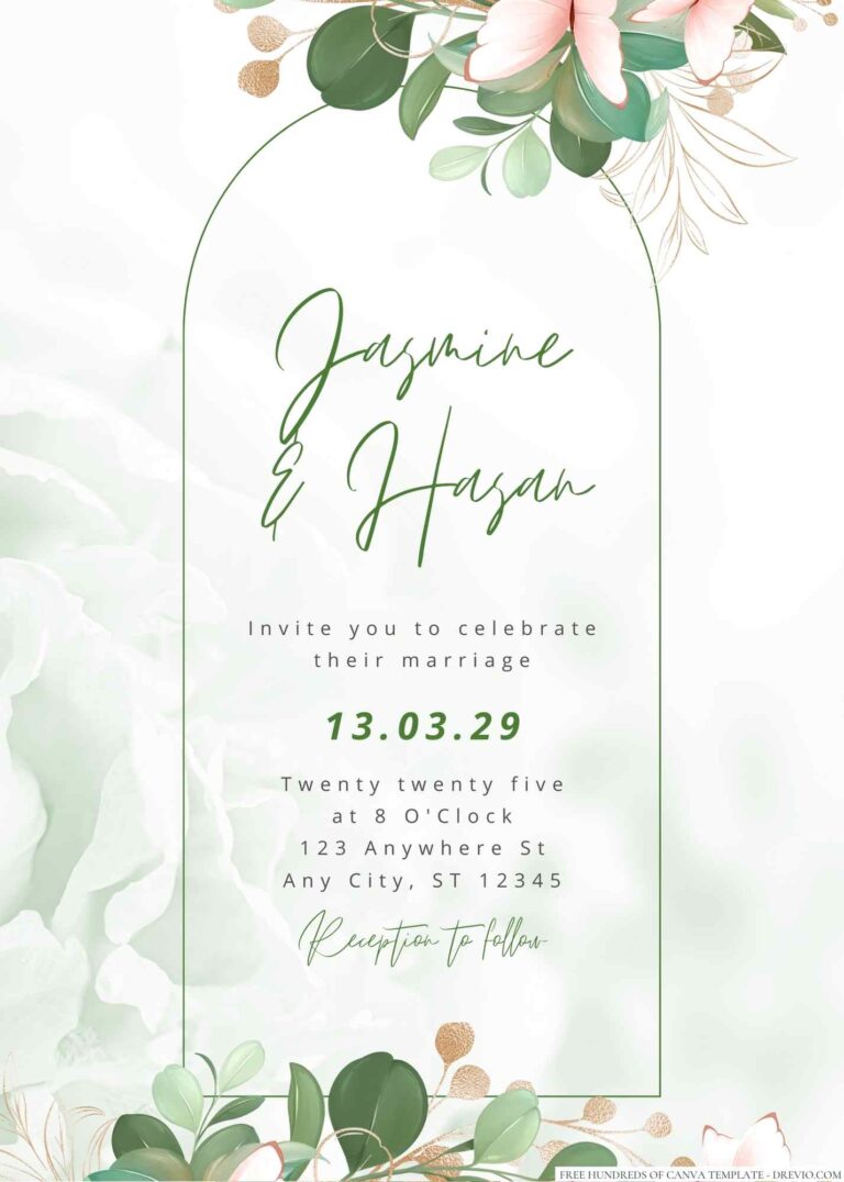 16+ Minimalist Greenery Floral Leaves Canva Wedding Invitation ...