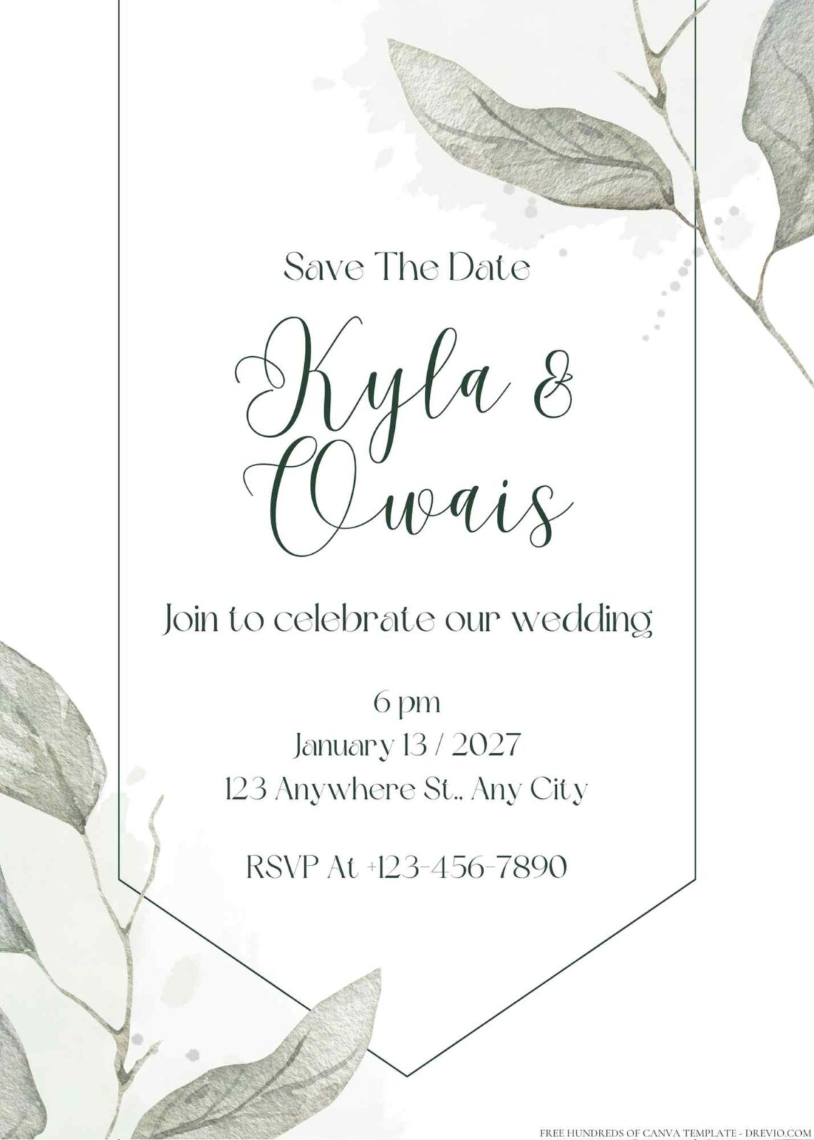 Minimalist Greenery Eucalyptus Leaves Canva Wedding Invitation Templates