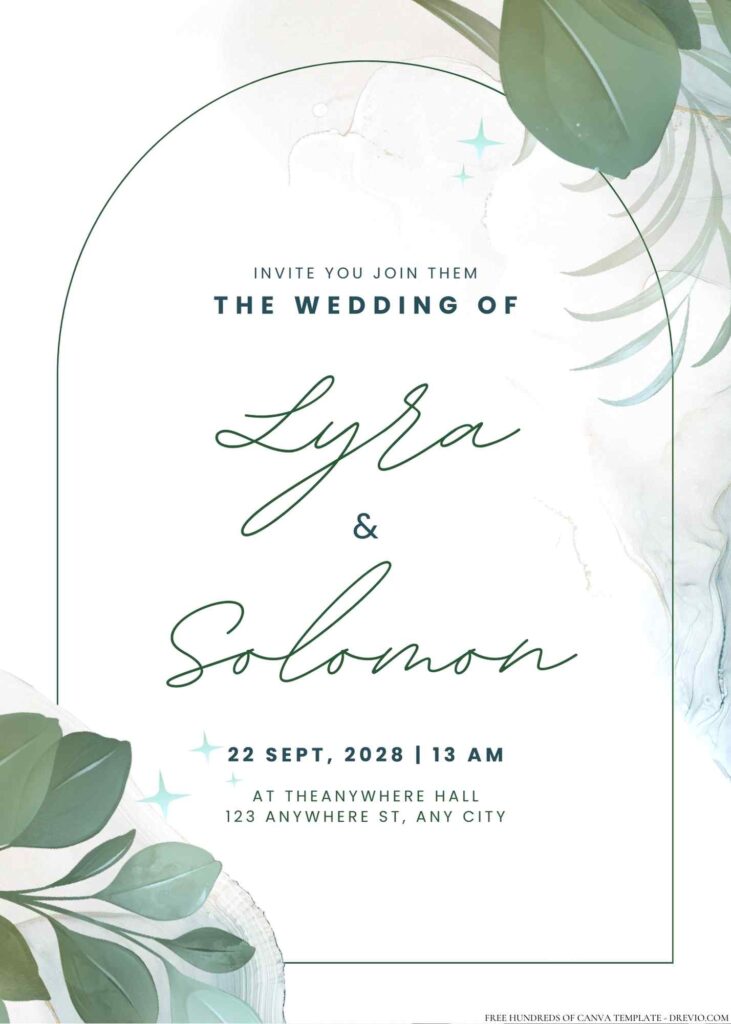 Free Editable Minimalist Tropical Leaves Watercolor Wedding Invitation