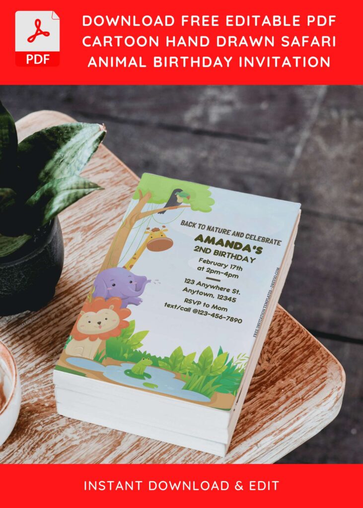 Invitation Template of (Free Editable PDF) Back To Nature Jungle Themed Birthday Invitation Templates 3